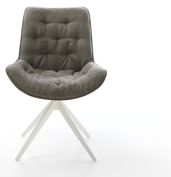 DELIFE Jídelní židle Taimi-Flex bouclé Měkký tmavě béžová křížová podnož široká bílá 360° otočný houpací funkce