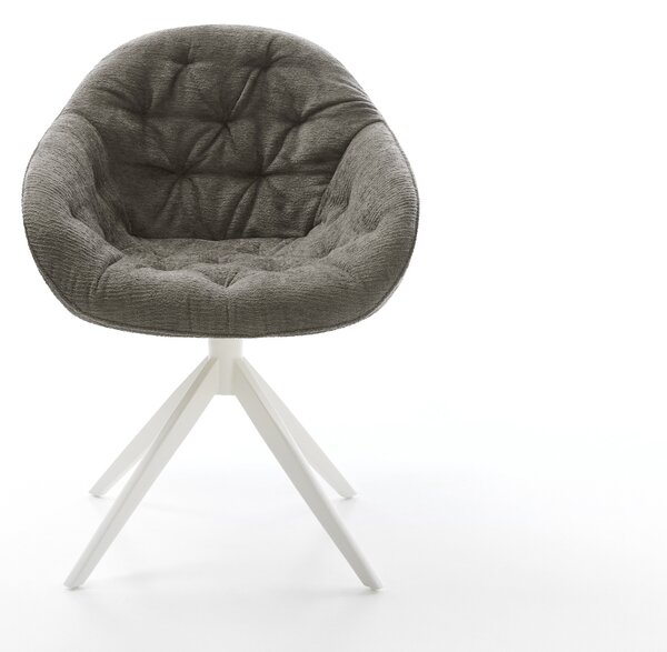 DELIFE Jídelní židle Gaio-Flex bouclé měkký tmavě béžová křížová podnož široká bílá 360° otočný houpací funkce