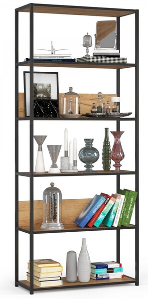 Ak furniture Knihovna Loft s kovovým rámem 80 cm černá/dub craft