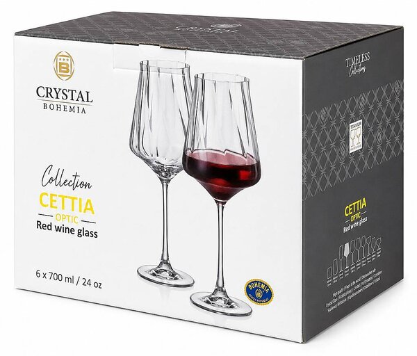 Crystal Bohemia Cettia optic sklenice na víno 700 ml 6 ks