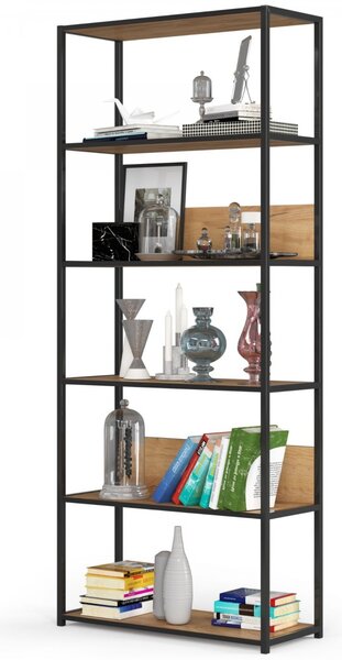 Ak furniture Knihovna Loft s kovovým rámem 80 cm černá/dub craft