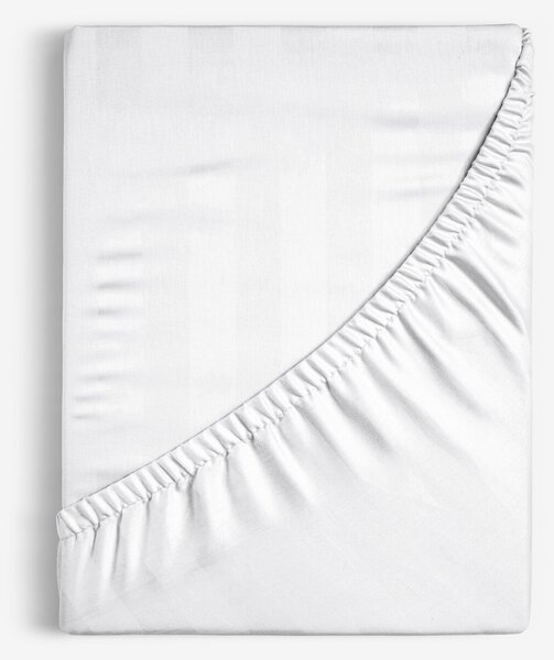 Goldea damaškové napínací prostěradlo - bílé proužky se saténovým leskem 80 x 160 cm