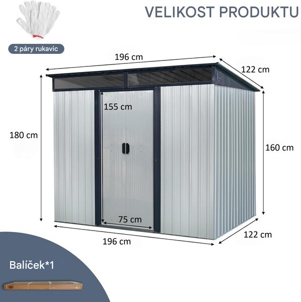 Furnigo Zahradní domek 196x122x180 cm - šedý