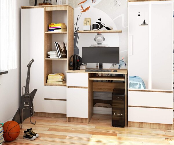 Ak furniture Psací stůl PIKSEL 90 cm dub sonoma/bílý levý
