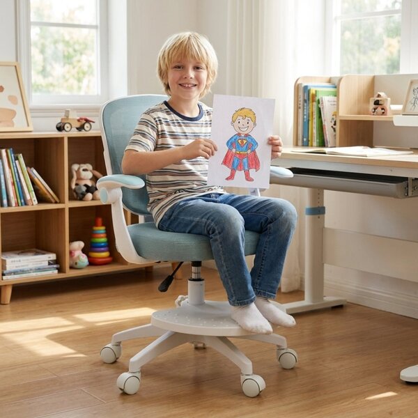 Dětská otočná židle Neoseat JUNI 008 s podnoží — látka, modrá