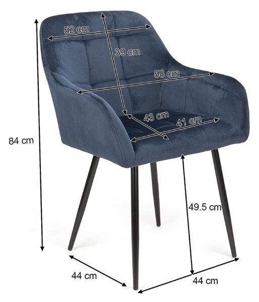Šedé jídelní křeslo LOREN VELVET s černými nohami