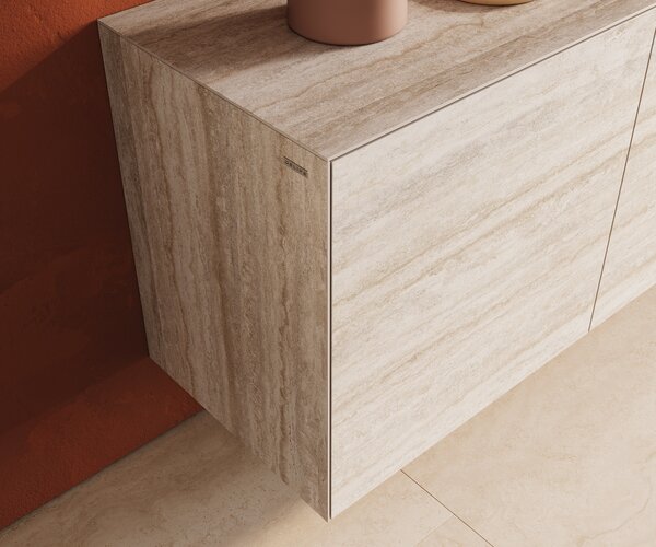 DELIFE Komoda Cuor 180 cm keramika Laminam® Travertino Bianco krémově bílá 2 dvířka 3 zásuvky závěsná