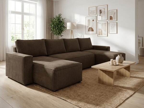 Tmavě hnědá sedací souprava do U SMART COSARO 295x140 cm
