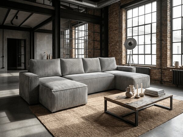 Světle šedá sedací souprava do U SMART COSARO 295x140 cm