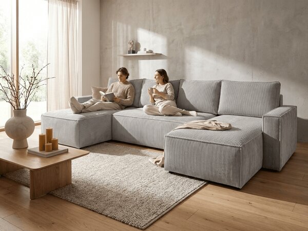 Světle šedá sedací souprava do U SMART COSARO 295x140 cm