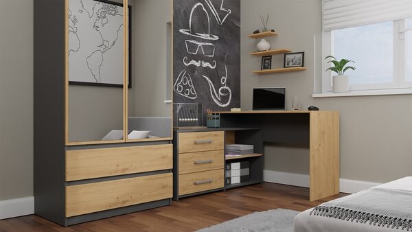 FALCO Psací stůl s komodou DADOU 120 cm antracit/dub artisan