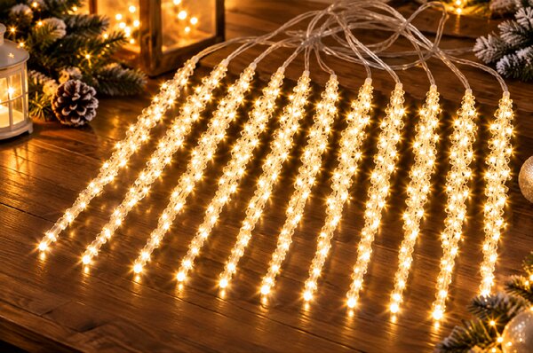 Vánoční LED rampouchy vějířovité – 10 ks, 25 cm, teplá bílá, IP44