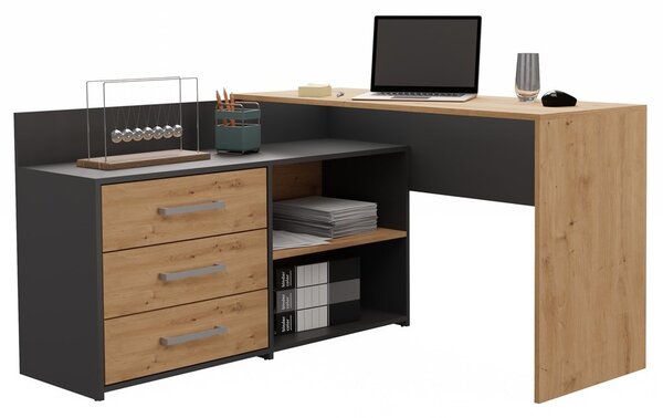 TP Living Rohový psací stůl levý + komoda DANY antracit/dub artisan