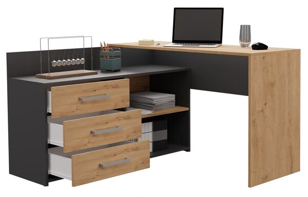 TP Living Rohový psací stůl levý + komoda DANY antracit/dub artisan