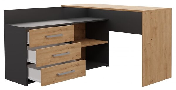 TP Living Rohový psací stůl levý + komoda DANY antracit/dub artisan