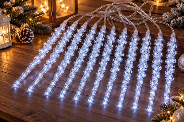 Vánoční LED rampouchy vějířovité – 10 ks, 25 cm, studená bílá, IP44