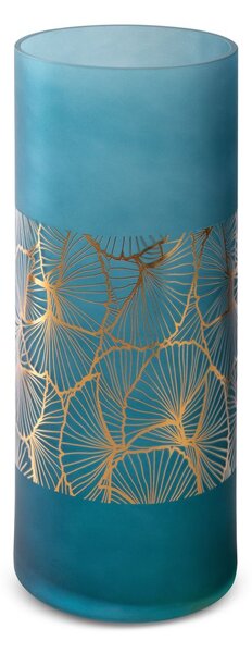 Eurofirany Skleněná váza MUSA3 námořnická modrá a zlatá 15 x 40 cm