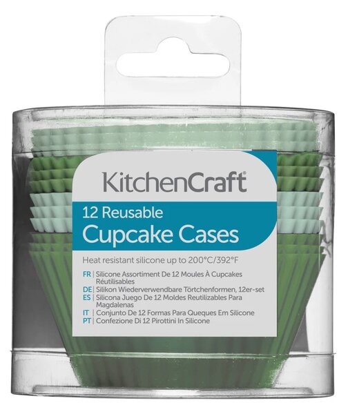 Silikonové košíčky na muffiny KitchenCraft 12 ks zelené nepřilnavé opakovaně použitelné do trouby a myčky KCSILCUPCASES