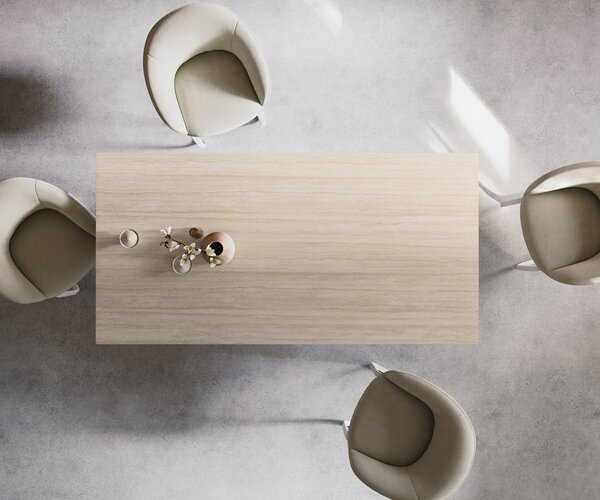 DELIFE Jídelní stůl Edge 200x100 keramika Laminam® Travertino Bianco krémová bílá Zenthara hranatý kov bílá