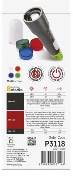 EMOS LED nabíjecí kovová svítilna, 600 lm, 1 200 mAh P3118