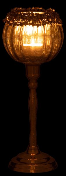 Zlatý svicen na nožičce se zdobením a kamínky Volve L - Ø10*33cm - J-Line by Jolipa
