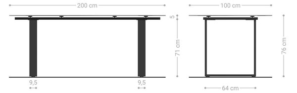 DELIFE Jídelní stůl Edge 200x100 keramika Laminam® Travertino Bianco krémová bílá nerezová ocel úzký
