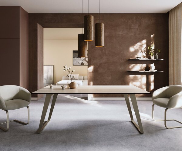 DELIFE Jídelní stůl Edge 200x100 keramika Laminam® Travertino Bianco krémově bílá kov šikmý titanová barva