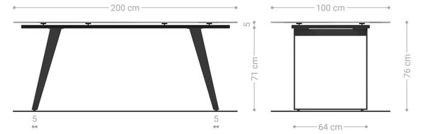 DELIFE Jídelní stůl Edge 200x100 keramika Laminam® Travertino Bianco krémová bílá kov šikmý bílý