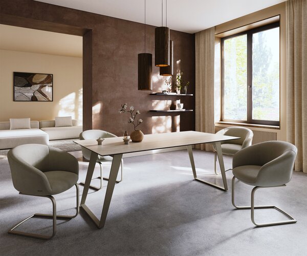 DELIFE Jídelní stůl Edge 200x100 keramika Laminam® Travertino Bianco krémově bílá kov šikmý titanová barva