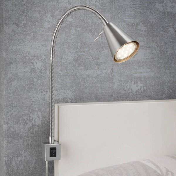 Briloner LED nástěnné světlo Tuso, nikl, montáž na postel, kov, Hliník / šedá / zinek, Ložnice, kov, Moderní