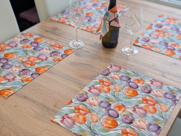 Nelly Jídelní set - tulipánová energie - 4x prostírání se šálou na lahev
