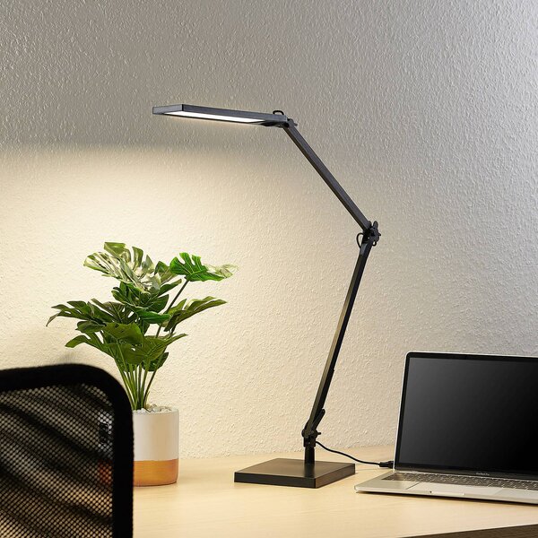 Lindby Stolní LED lampa Antisa, černá, stmívatelná, stmívatelný, Černá, Pracovna / kancelář, Plast, Moderní