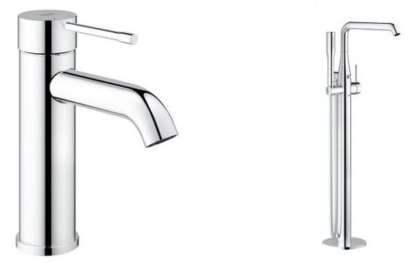 Sada vanová baterie Grohe Essence 23491001, podlahový montážní prvek Grohe 45984001, 23590001
