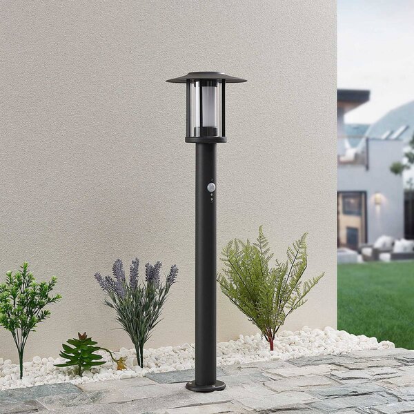 Lindby Nástěnné svítidlo Gregory LED, 76 cm, senzor, tmavě šedá, IP44, Černá, Nerezová ocel, Moderní