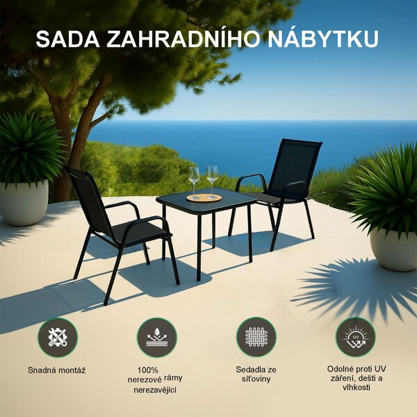 Extralink Black Forest Garden Furniture Set, Textilene Two Chairs + Black Table, erná, Slitina oceli, Síovina, Polyester, Polyvinylchlorid (PVC), Ocel, Teslin, 75 cm, 44 cm, 41 cm, 44 cm