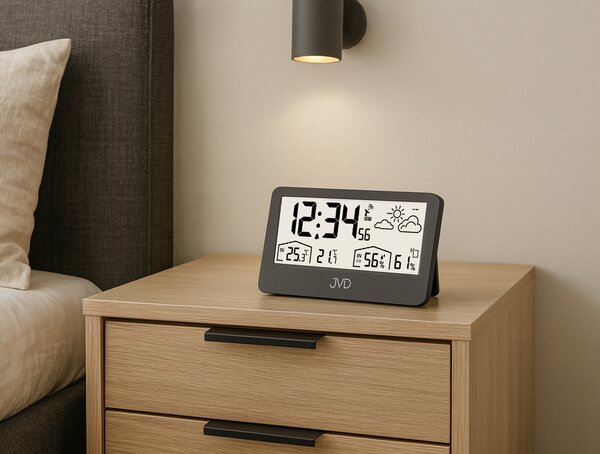 JVD Digitální rádiem řízená černá meteorologická stanice JVD RB3407.1