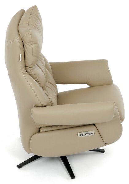 Otočné TV křeslo HAROLD s elektrickým polohováním — 2 motory, pravá kůže, krémová