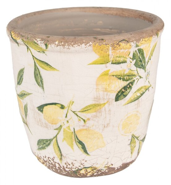 Béžový keramický obal na květináč s citróny Rebekka XS – 11x10 cm