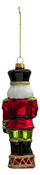 Vánoční skleněná ozdoba Louskáček v zelených kalhotech – 6x4x17 cm