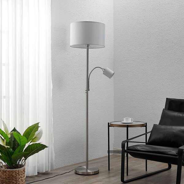 Lindby Stojací lampa Colima, šedá, tkanina, na čtení, 170 cm, Hliník / šedá / zinek, Obývací pokoj / jídelna, kov, Moderní