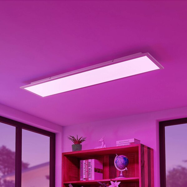 Lindby Smart LED stropní panel Kjetil 120 x 30 cm Tuya RGB, stmívatelný, Hliník / šedá / zinek, Pracovna / kancelář, Hliník, Moderní