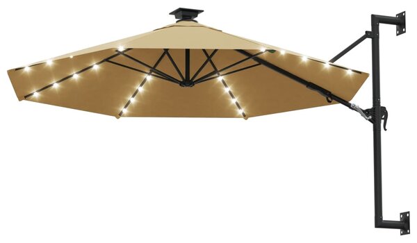 Nástěnný zahradní slunečník s LED 300 cm taupe
