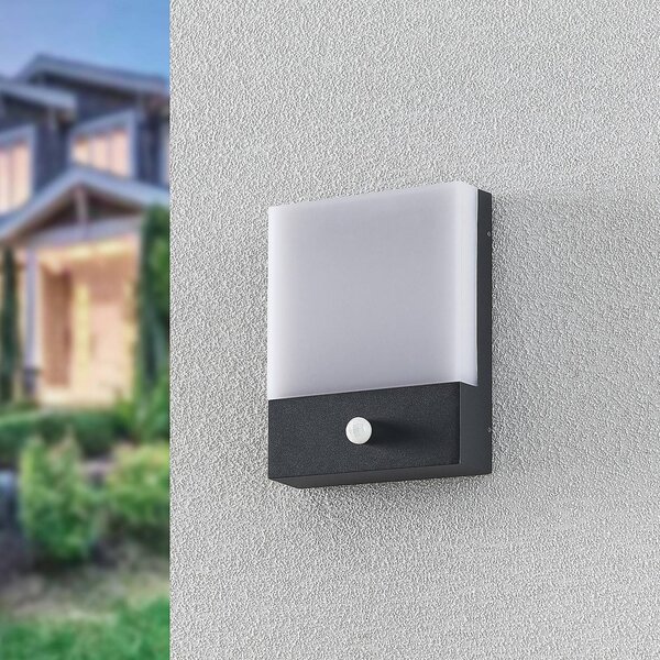Lindby Nástěnné svítidlo LED Vanira, antracit, hliník, senzor, IP54, Černá, Hliník, Moderní