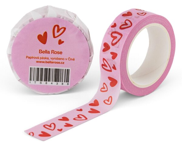 Papírová lepicí páska Red Hearts / Pink