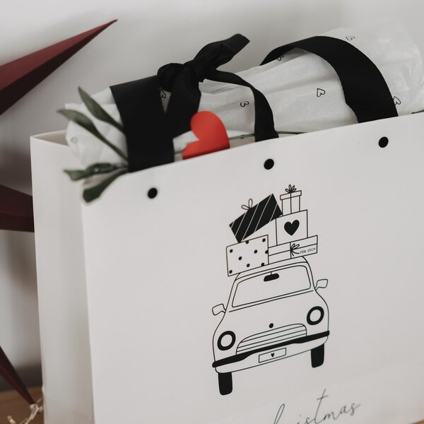 Vánoční dárková taška Christmas Car 26 × 28 cm