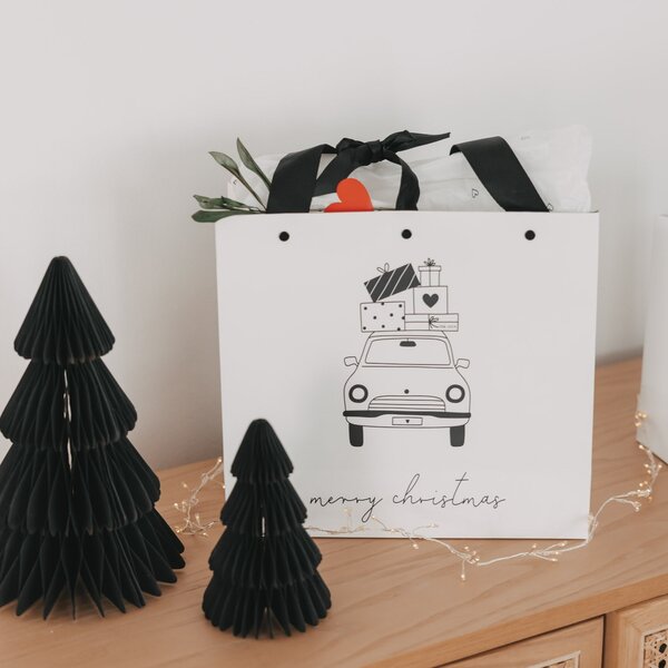 Vánoční dárková taška Christmas Car 26 × 28 cm