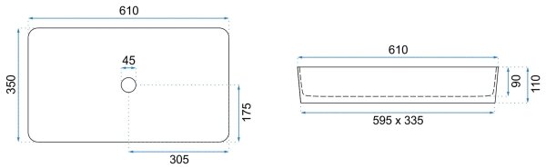 REA-U3690 - Umyvadlo na desku DENIS 35x61 cm keramika/matná černá