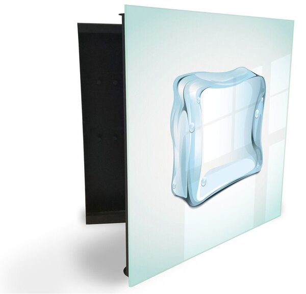 Glasdekor skříňka na klíče - modrá ledová kostka abstrakt - Levé / Bílá