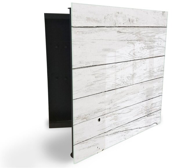Glasdekor skříňka na klíče - textura bílé dřevo - Levé / Černá