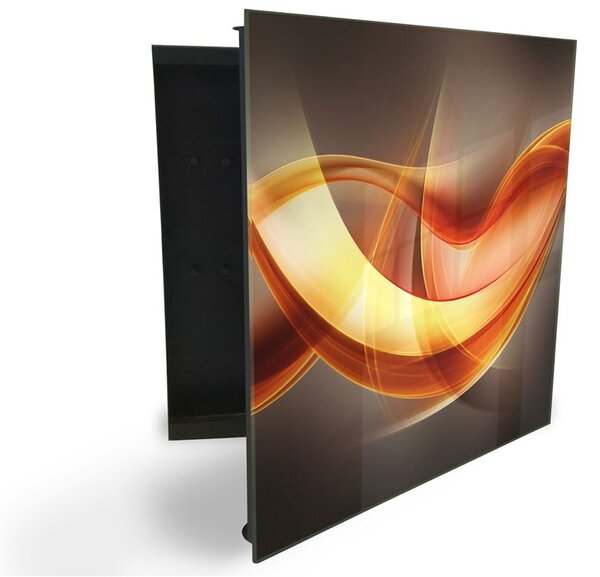 Glasdekor skříňka na klíče - abstraktní oranžová vlna - Levé / Bílá